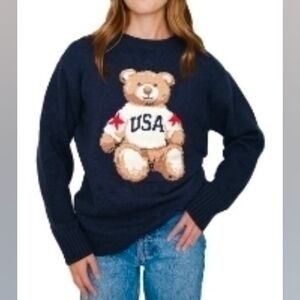 Navy Sweater with Bear Design Size L